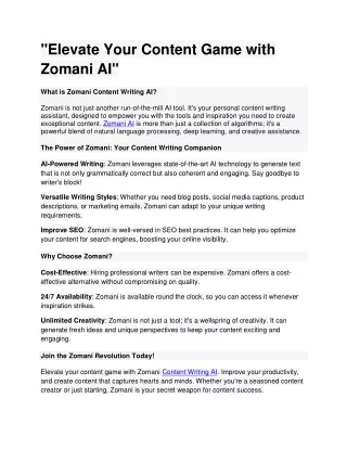 "Elevate Your Content Game with Zomani AI"
