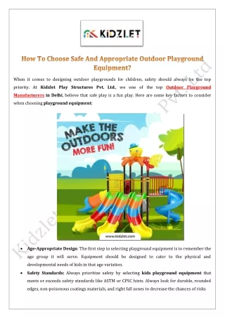 How To Choose Safe And Appropriate Outdoor Playground Equipment?