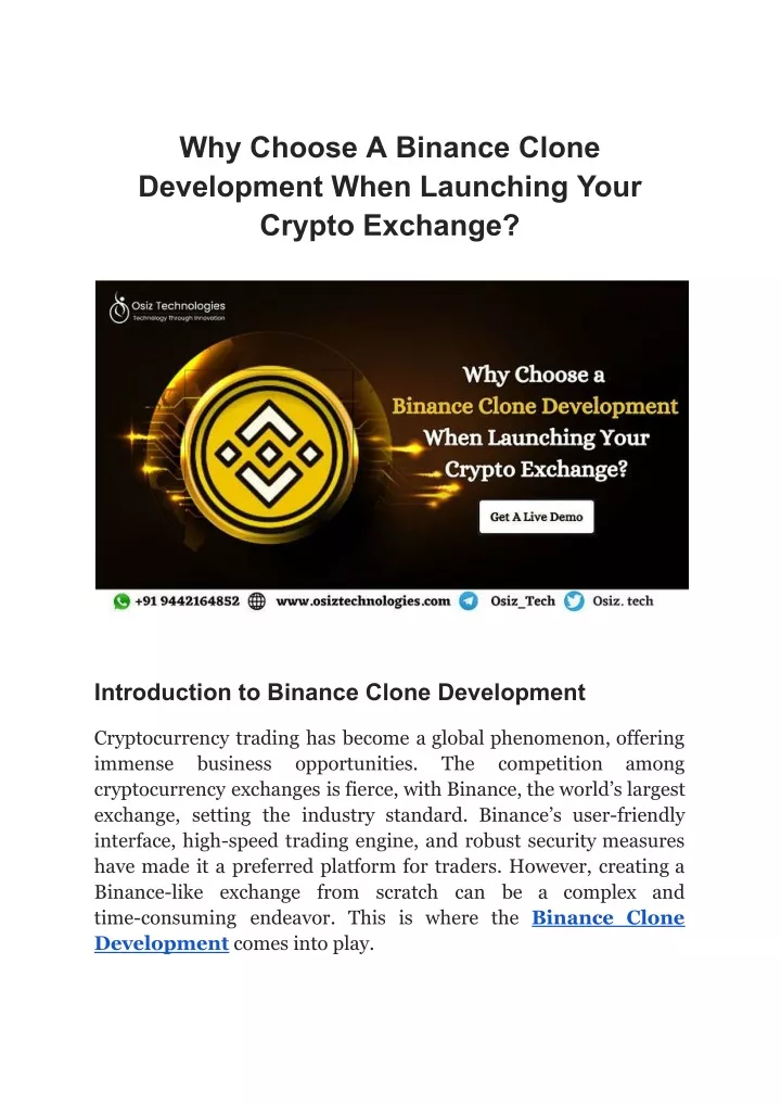 why choose a binance clone development when