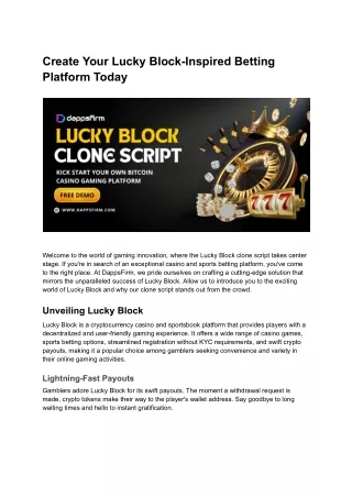 Start Your Crypto Betting Empire with Lucky Block Clone Script