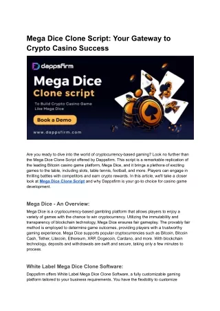 Get in on the Action: Mega Dice Clone Script by DAppsFirm
