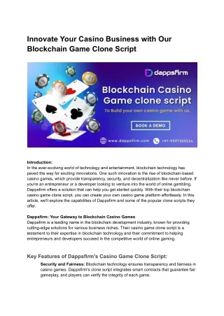 Dive into the World of Decentralized Gambling with Our Crypto Casino Clone