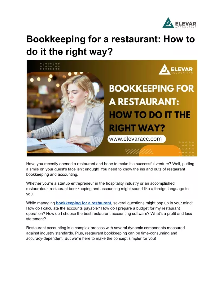 bookkeeping for a restaurant