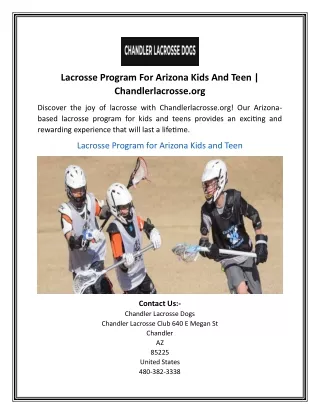 Lacrosse Program For Arizona Kids And Teen | Chandlerlacrosse.org