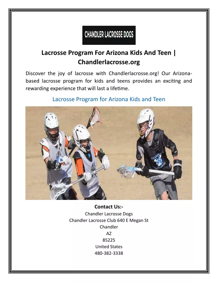 lacrosse program for arizona kids and teen