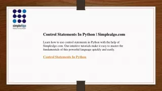 Control Statements In Python  Simplealgo.com