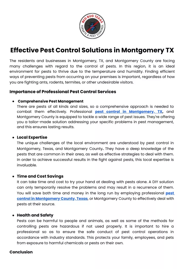 effective pest control solutions in montgomery tx