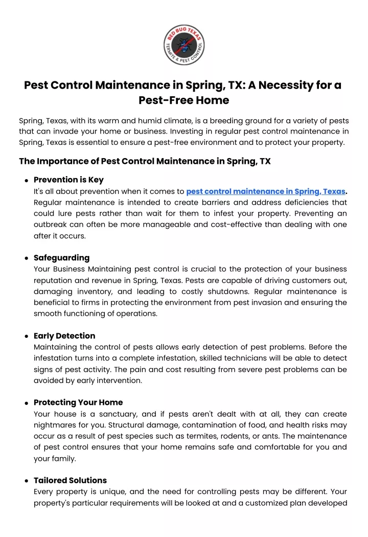 pest control maintenance in spring tx a necessity