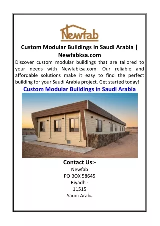 Custom Modular Buildings In Saudi Arabia  Newfabksa.com