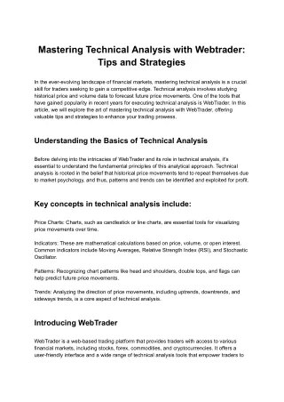 Mastering Technical Analysis with Webtrader: Tips and Strategies