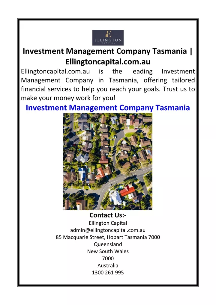 investment management company tasmania
