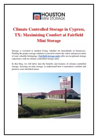 Climate Controlled Storage in Cypress, TX: Maximizing Comfort at Fairfield Mini