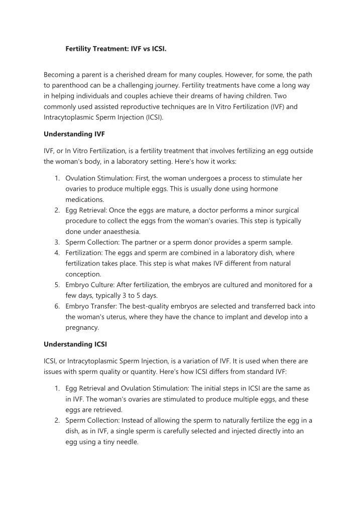 fertility treatment ivf vs icsi