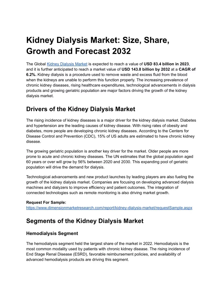 kidney dialysis market size share growth