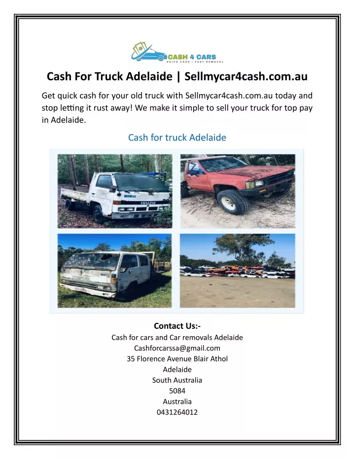 cash for truck adelaide sellmycar4cash com au