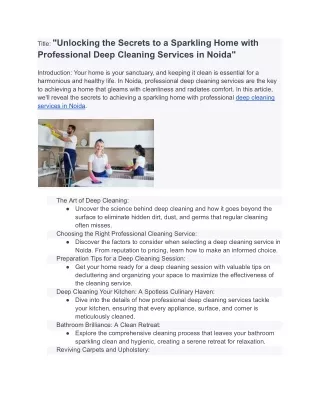 Unlocking the Secrets to a Sparkling Home with Professional Deep Cleaning Services in Noida_
