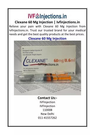 Clexane 60 Mg Injection  Ivfinjections.in