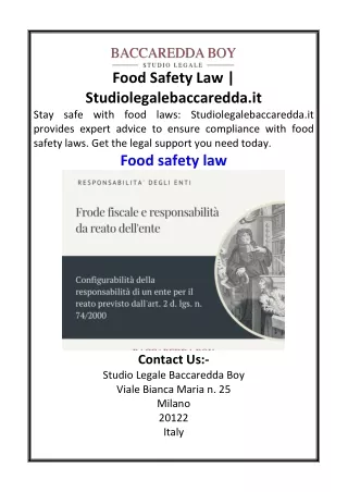 Food Safety Law  Studiolegalebaccaredda.it