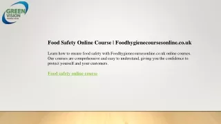 Food Safety Online Course  Foodhygienecoursesonline.co.uk