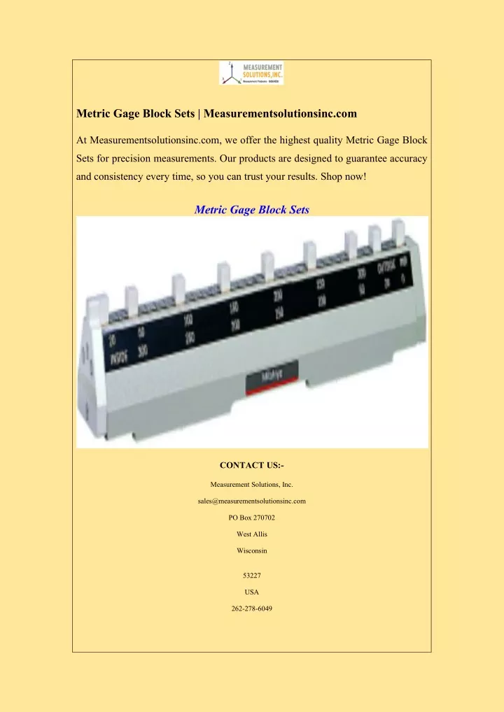 metric gage block sets measurementsolutionsinc com