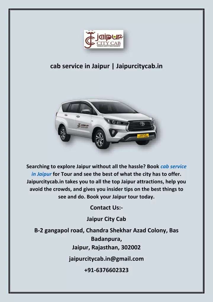 cab service in jaipur jaipurcitycab in