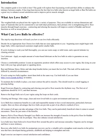 Inspiring pleasure: An extensive guide to using love balls to increase intimacy
