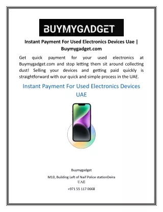 Instant Payment For Used Electronics Devices Uae  Buymygadget.com