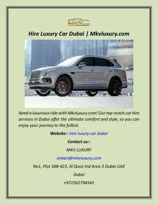 Hire Luxury Car Dubai  Mkvluxury