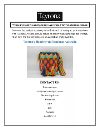 Women's Handwoven Handbags Australia  Tayronadesigns.com.au