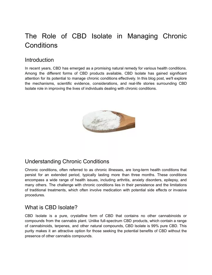 the role of cbd isolate in managing chronic