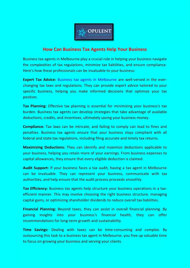 how can business tax agents help your business