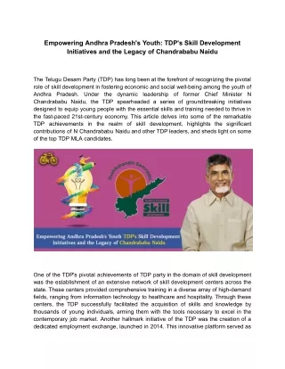 Empowering Andhra Pradesh's Youth: TDP's Skill Development Initiatives and the L