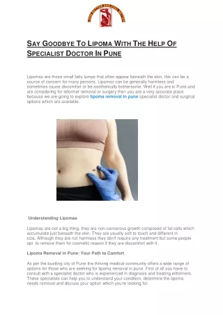 Say Goodbye To Lipoma With The Help Of Specialist Doctor In Pune