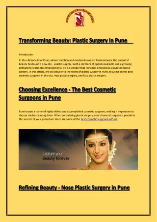 Transforming Beauty: Plastic Surgery in Pune