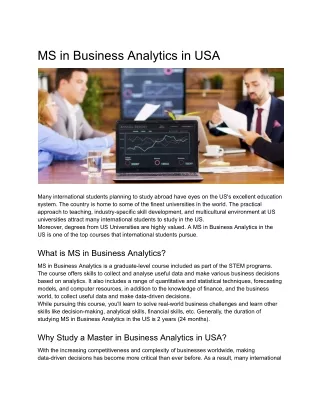 Why Study a Master in Business Analytics in USA