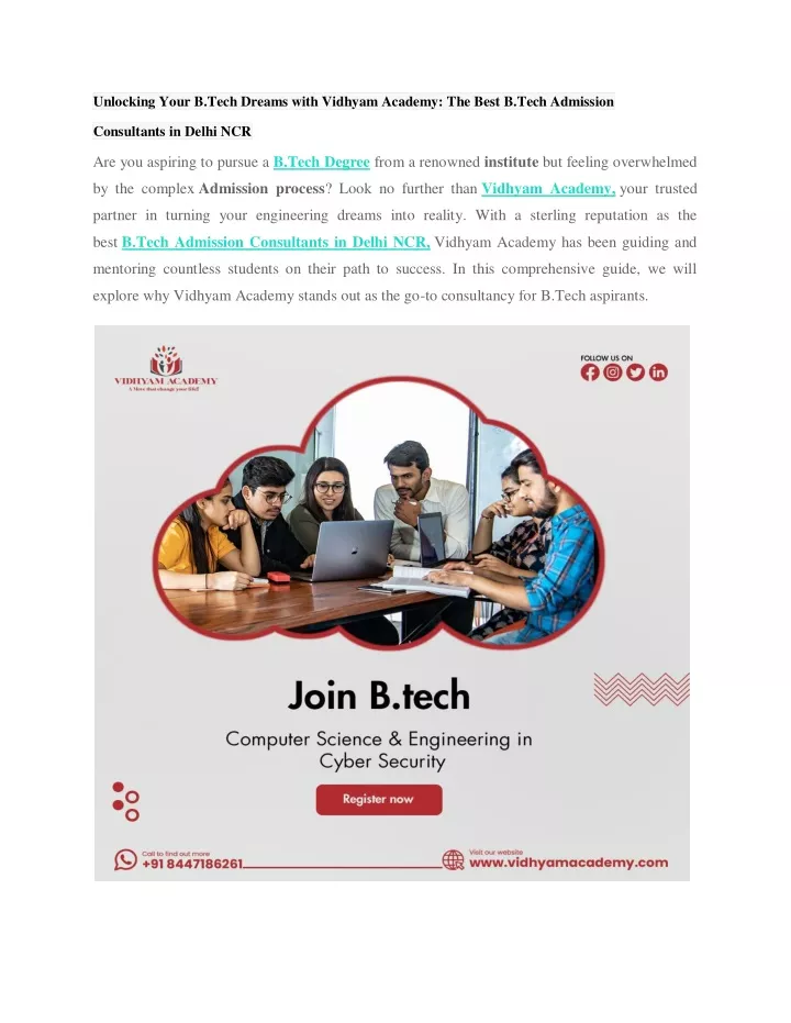 unlocking your b tech dreams with vidhyam academy