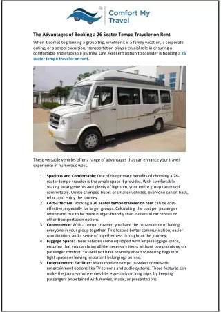 The Advantages of Booking a 26 Seater Tempo Traveler on Rent