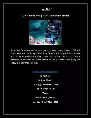 Cenote Scuba Diving Tulum | Godivemexico.com