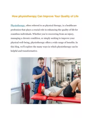 How physiotherapy Can Improve Your Quality of Life