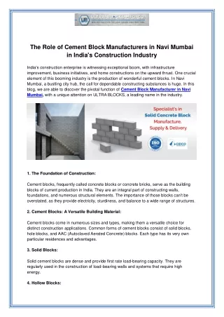The Role of Cement Block Manufacturers in Navi Mumbai in Indias Construction Industry