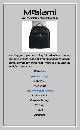Gym Meal Bag  Mealami.com