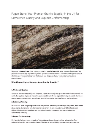 Granite supplier in the UK- Fugen Stone UK