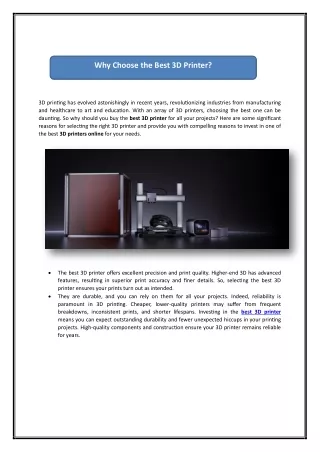 why choose the best 3d printer