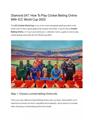 Diamond 247_ How To Play Cricket Betting Online With ICC World Cup 2023