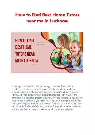 How to find best home tutors near me in Lucknow