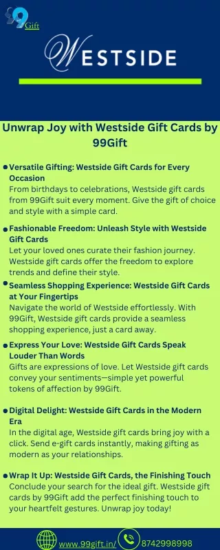 Unwrap Joy with Westside Gift Cards by 99Gift
