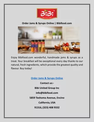 Order Jams & Syrups Online | Bibifood.com