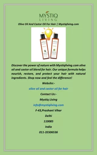 Olive Oil And Castor Oil For Hair  Mystiqliving