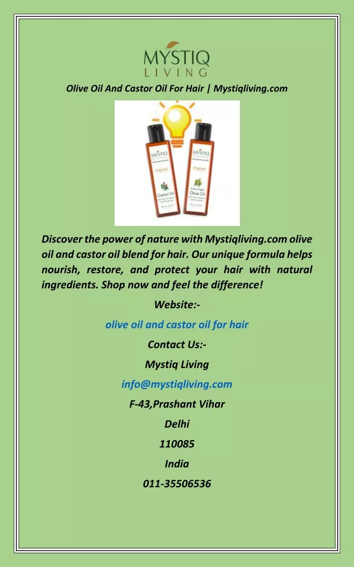 olive oil and castor oil for hair mystiqliving com
