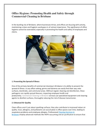 Office Hygiene - Promoting Health and Safety through Commercial Cleaning in Brisbane